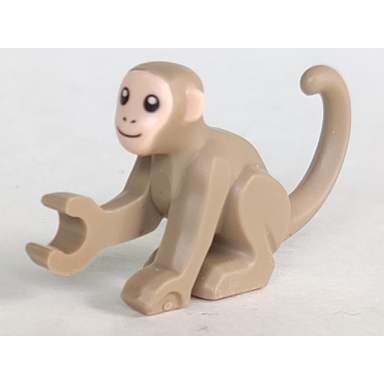 dark tan monkey with molded light nougat face and ears and printed black eyes nostrils and mouth pattern