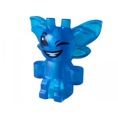 cornish pixie with black eyes wink and lopsided open mouth smile with white teeth pattern