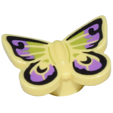 bright light yellow butterfly with stud holder with black medium lavender and lime wings pattern