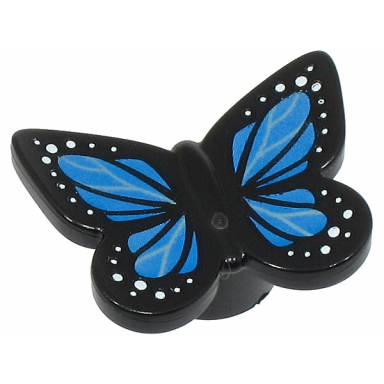 black butterfly with stud holder with blue wings and white spots pattern