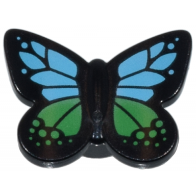 black butterfly with stud holder with medium azure and bright green wings pattern