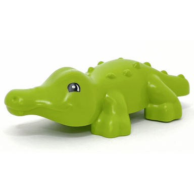lime duplo alligator crocodile baby hatchling with black eyes pattern