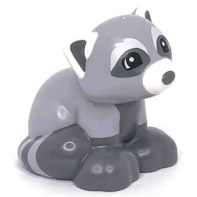 light bluish gray duplo red panda fox with dark bluish gray feet black eyes and white ears and muzzle pattern
