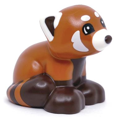dark orange duplo red panda fox with dark brown feet black eyes and white ears muzzle and spots pattern