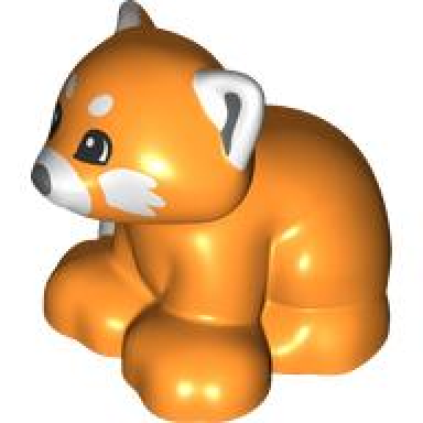 orange duplo red panda fox with black eyes and white ears muzzle and spots pattern