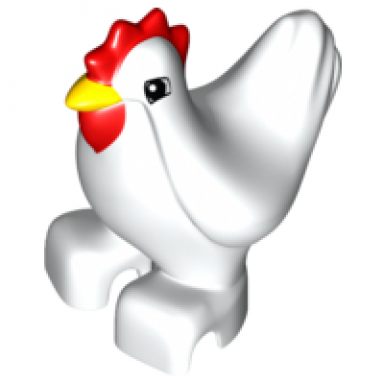 white duplo chicken hen eyes squared