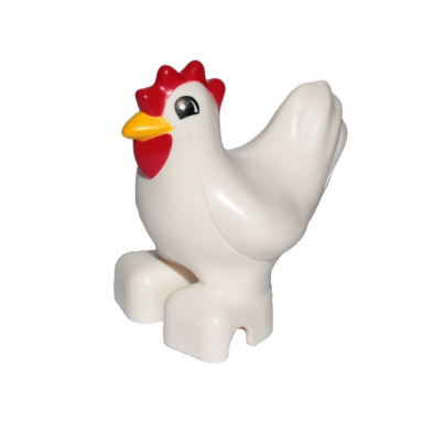 white duplo chicken hen eyes semicircular pattern