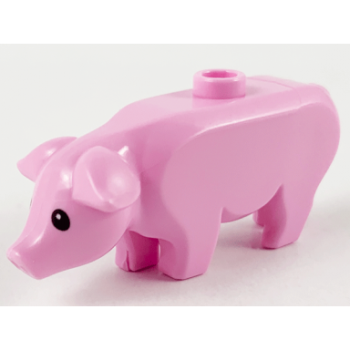 bright pink pig with black eyes and white pupils pattern