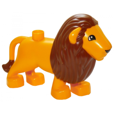 bright light orange duplo lion adult male with eyes semicircular pattern