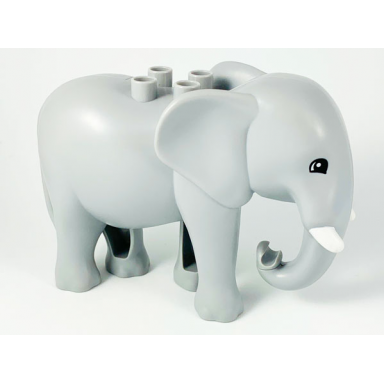 light bluish gray duplo elephant adult walking with white tusks black eyes semicircular pattern