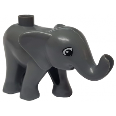 dark bluish gray duplo elephant baby walking with black and white eyes squared pattern