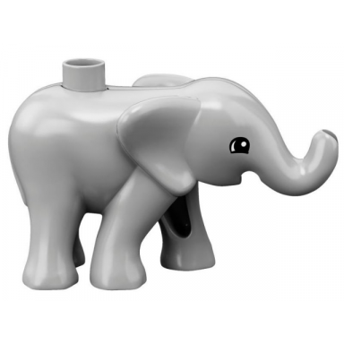 duplo elephant baby walking with black and white eyes semicircular pattern