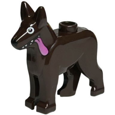 dark brown dog alsatian german shepherd with white eyes black nose and dark pink tongue pattern dante