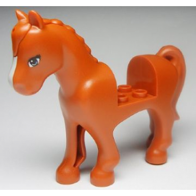 dark orange horse with 2 x 2 cutout with blue eyes and white blaze pattern