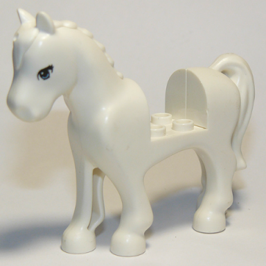 white horse with 2 x 2 cutout with bright light blue eyes and 3 black eyelashes pattern