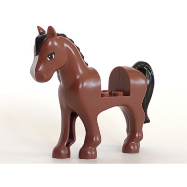 reddish brown horse with 2 x 2 cutout with black mane and tail brown eyes and white blaze pattern