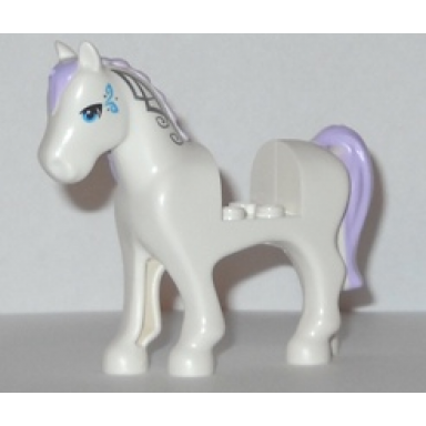 white horse with 2 x 2 cutout with blue eyes and face decoration lavender mane and tail pattern