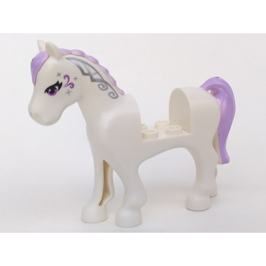 white horse with 2 x 2 cutout with lavender eyes face decoration mane and tail pattern