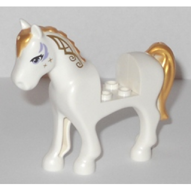 white horse with 2 x 2 cutout with lavender eyes and face decoration gold mane and tail pattern