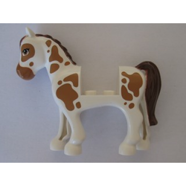 white horse with 2 x 2 cutout with medium nougat eyes and spots reddish brown mane and tail pattern