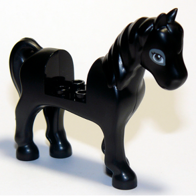 black horse with 2 x 2 cutout with dark bluish gray eyes and dark bluish gray outline around eyes pattern