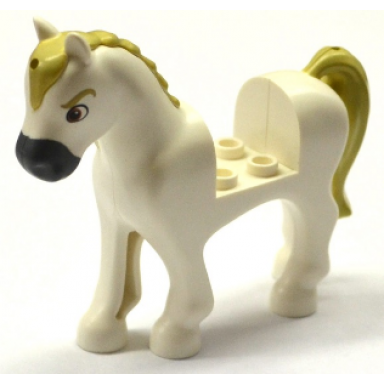 white horse with 2 x 2 cutout with dark bluish gray nose brown eyes tan eyebrows mane and tail pattern