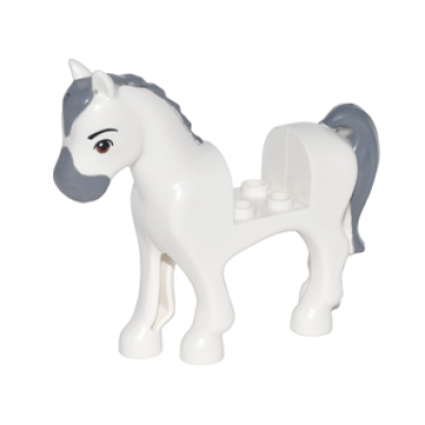white horse with 2 x 2 cutout with reddish brown eyes and dark bluish gray blaze nose and tail pattern