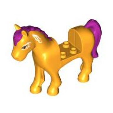 bright light orange horse with 2 x 2 cutout with magenta mane and tail and white face decorations pattern firebolt