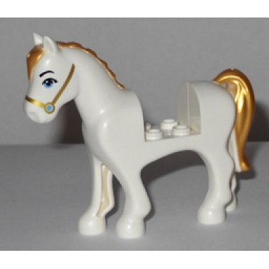 white horse with 2 x 2 cutout with medium blue eyes and face decoration gold mane and tail pattern