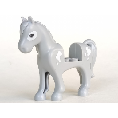 light bluish gray horse with 2 x 2 cutout with light bluish gray eyes white spots and patch around left eye pattern