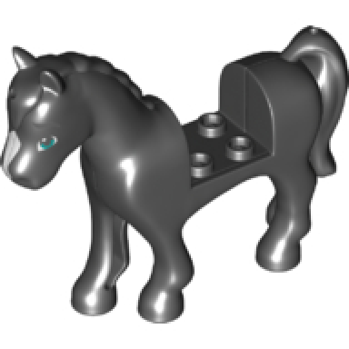 black horse with 2 x 2 cutout with dark turquoise eyes dark bluish gray eyebrows and white blaze pattern