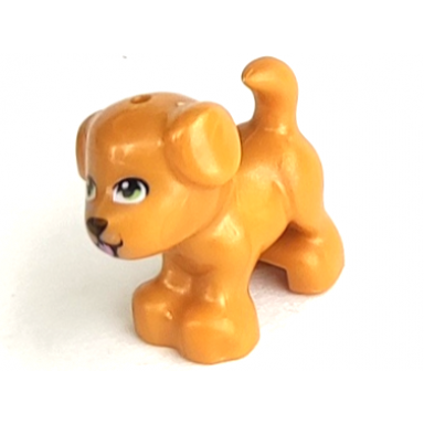 pearl gold dog friends puppy standing with lime eyes black nose and mouth metallic pink tongue pattern