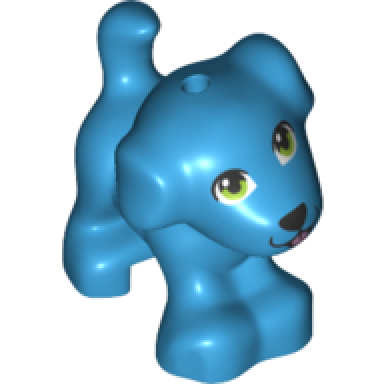 dark azure dog friends puppy standing with lime eyes black nose and mouth metallic pink tongue pattern