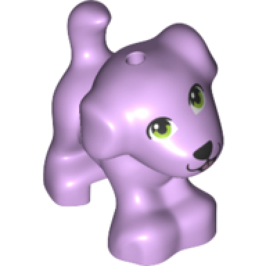lavender dog friends puppy standing with lime eyes black nose and mouth metallic pink tongue pattern