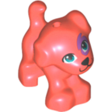 coral dog friends puppy standing with dark azure eyes black nose and mouth medium lavender patch pattern