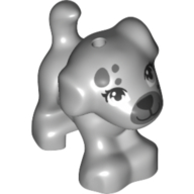 light bluish gray dog friends puppy standing with black nose and mouth dark bluish gray muzzle and spots on face pattern