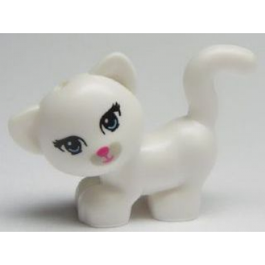 white cat friends standing and looking left with bright light blue eyes dark pink nose and mouth and light bluish gray muzzle pattern kitty