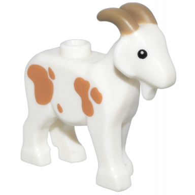 white goat with black eyes dark tan horns and medium nougat spots pattern