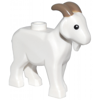 white goat with black eyes and dark tan horns pattern
