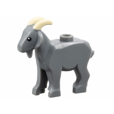 dark bluish gray goat with black eyes and tan horns pattern