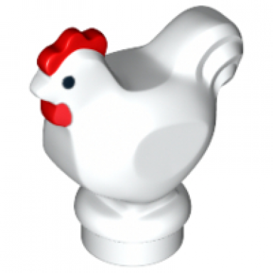 white chicken narrow base with black eyes and red comb and wattle pattern