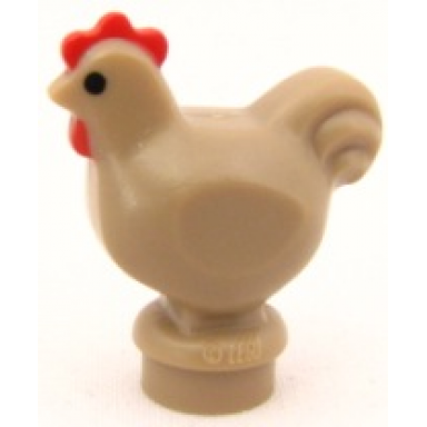 dark tan chicken narrow base with black eyes and red comb and wattle pattern