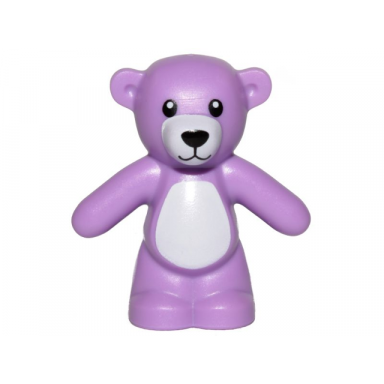 medium lavender teddy bear with black eyes nose and mouth white stomach and muzzle pattern