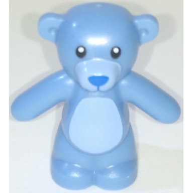 medium blue teddy bear with black eyes blue nose and mouth bright light blue stomach and muzzle pattern