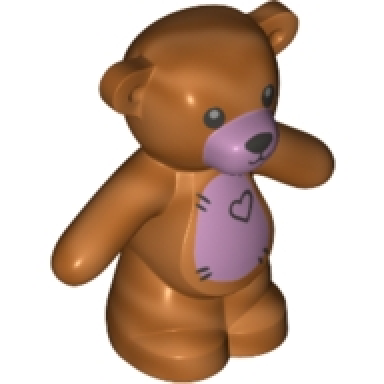 reddish copper teddy bear with black eyes metallic pink muzzle and stomach black stitches and heart pattern