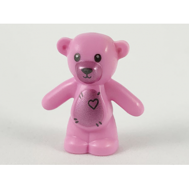 teddy bear with black eyes metallic pink muzzle and stomach black stitches and heart pattern