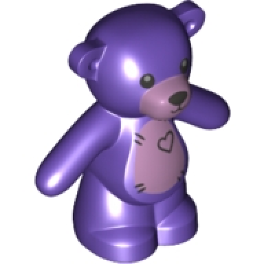 dark purple teddy bear with black eyes metallic pink muzzle and stomach black stitches and heart pattern