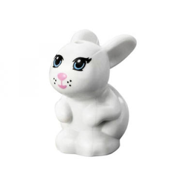 white bunny rabbit friends sitting with bright light blue eyes bright pink nose and mouth and black whisker dots pattern daisy