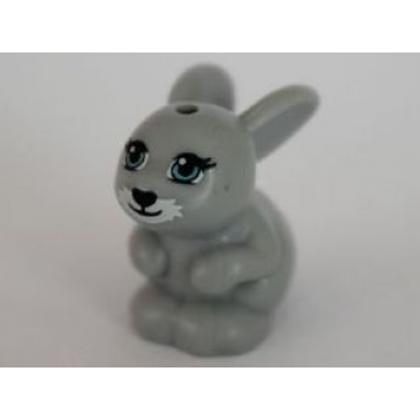 light bluish gray bunny rabbit friends sitting with medium azure eyes black nose and mouth and white muzzle pattern