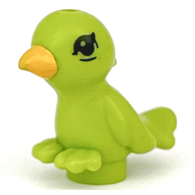 lime bird friends elves with bright light orange beak and black eyes pattern